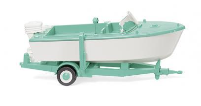 WIKING - Motorboot auf Anhänger - signalweiß/mintgrün
